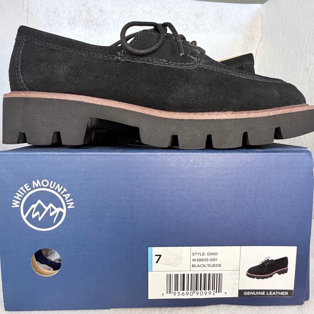 White Mountain NEW Gino Black Suede Lug Sole Loafers Size 7 Leather Fall
